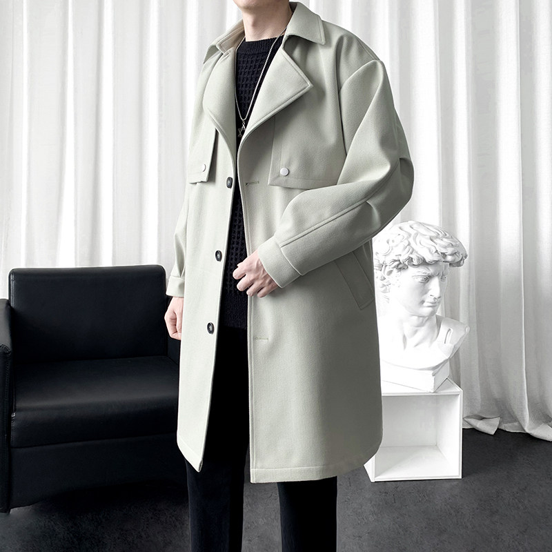 MIDI TRENCH COAT MENS BRITISH RETRO PREMIUM WOOLEN COAT FALL 2024 NEW CTHULHU CLERICAL COAT