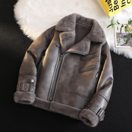 棉衣男款冬季加绒加厚羊羔绒棉服美式潮牌棉袄皮毛一体羊羔毛外套