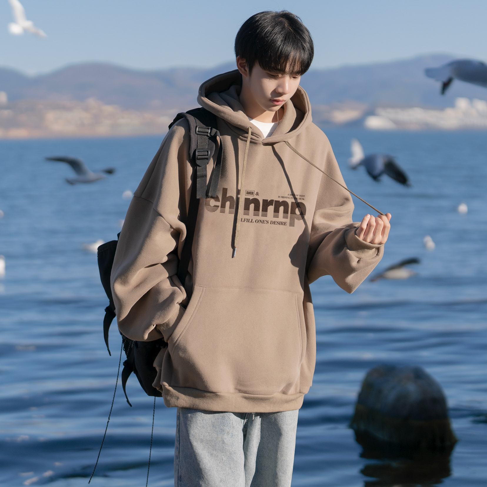 青少年卫衣春秋连帽美式重磅外套