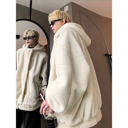羊羔毛棉衣男冬季加绒加厚保暖棉袄青少年羊羔绒外套美式潮牌棉服