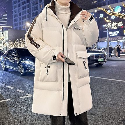 中长款羽绒服男款冬季2024新款潮牌连帽保暖冬装青少年白鸭绒外套