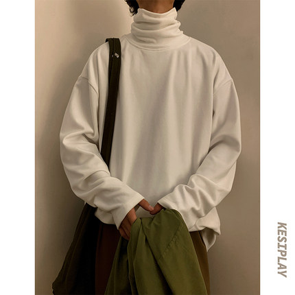 高领卫衣男款秋冬德绒打底衫冬季加绒加厚宽松长袖白色内搭上衣