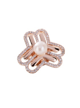 铜微镶锆石天然淡水珍珠妇联胸针徽章磁铁扣别针刺马针工厂店定制