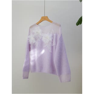 仙气飘飘小众高级气质羽毛甜美立体花朵针织衫法式毛衣