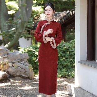 新中式红色改良旗袍敬酒服2025冬季新款女长袖加绒新年战袍拜年服