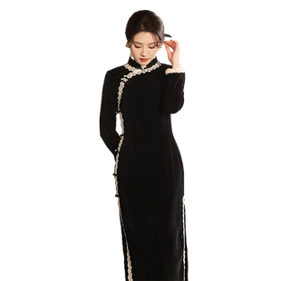 黑色冬季旗袍2026年冬季新款长袖加厚冬天改良年轻款高端气质冬款