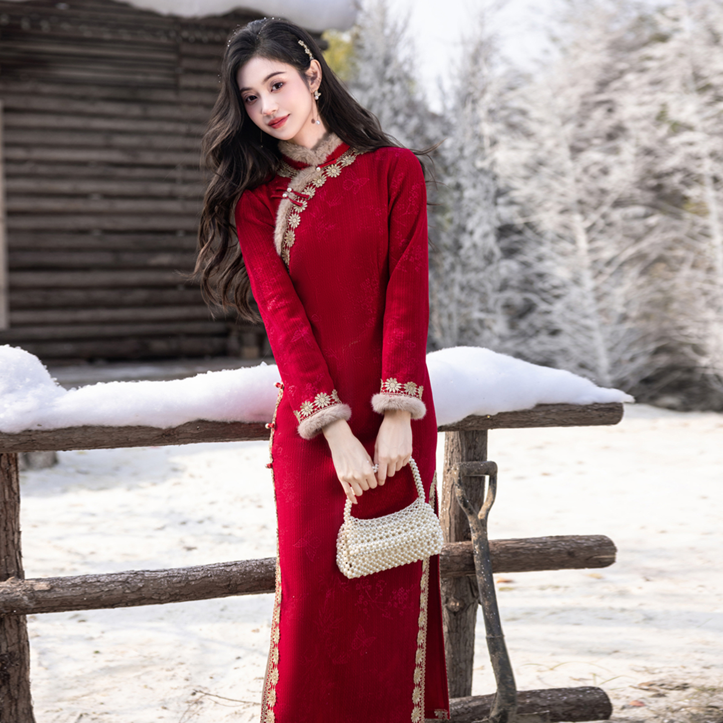 新中式加绒加厚旗袍敬酒新年战袍