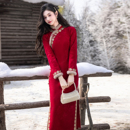 长袖 2025冬装 加绒加厚新年战袍拜年服 旗袍敬酒服回门装 红色新中式