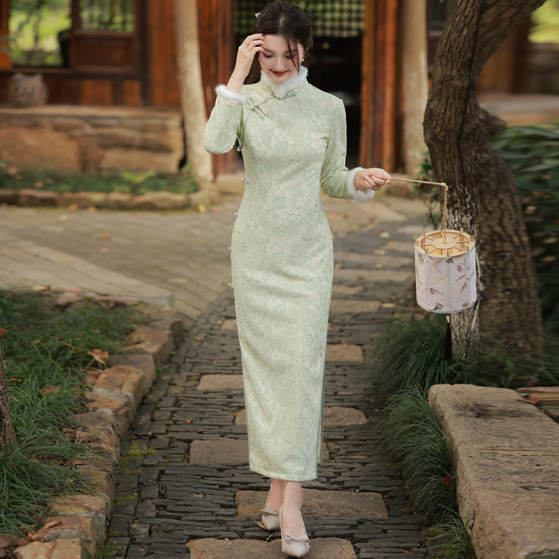 改良秋冬加绒加厚冬季长袖长旗袍