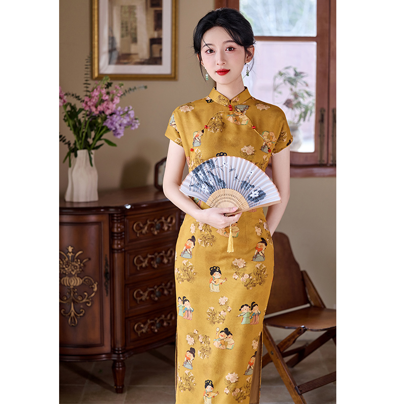 新中式黄色年轻款少女高级感旗袍