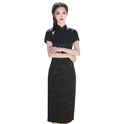 黑色复古国风日常可穿显瘦连衣裙