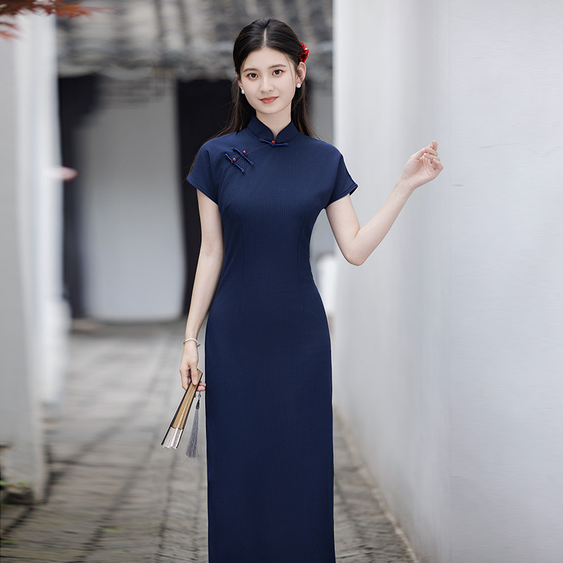 新中式改良蓝色旗袍2025年夏季新款年轻款少女复古民国风日常可穿,女装/女士精品,旗袍,淘宝优惠券,粉丝福利购,淘宝优惠卷