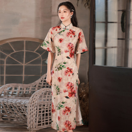 古法改良版旗袍2025年夏季新款复古民国风文艺少女倒大袖素雅优雅