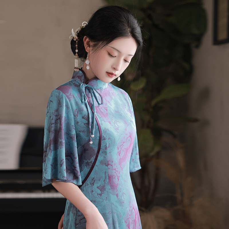 新中式长款倒大袖旗袍2024春夏复古民国风高端气质名媛风年轻少女