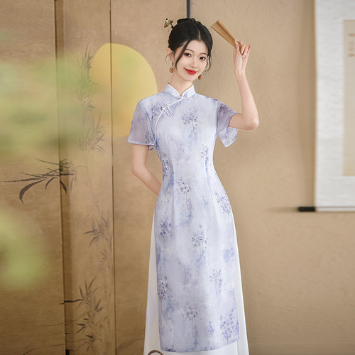 中式复古国风文艺素雅奥黛茶艺服