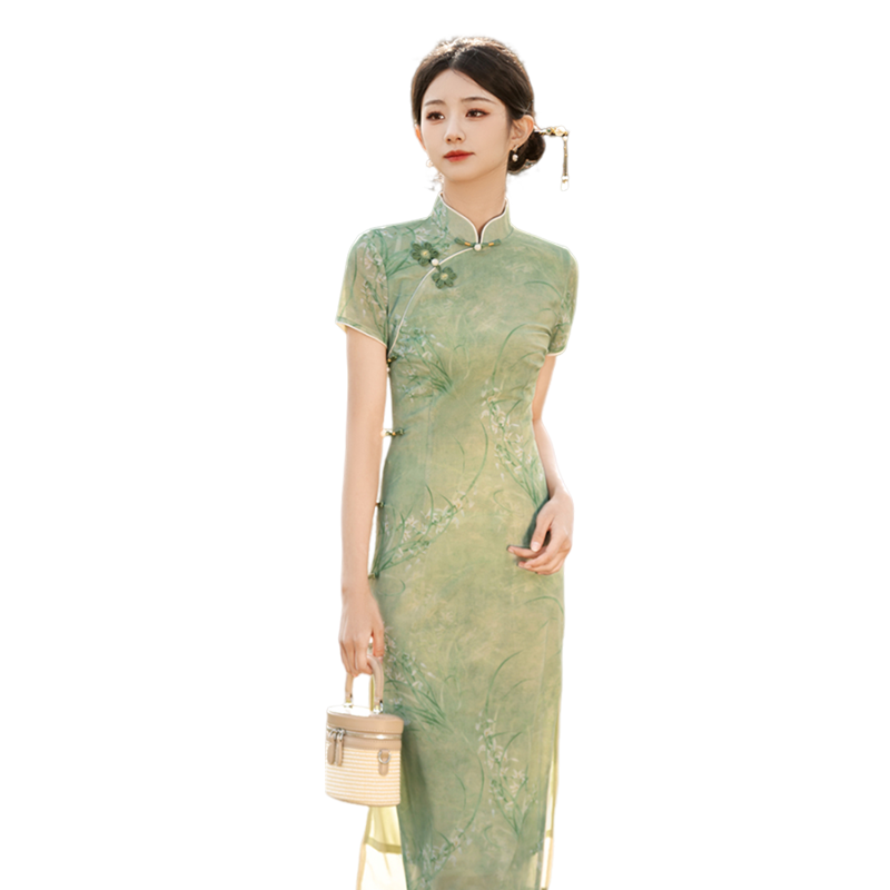 绿色高考送考旗袍2025新年轻款少女中国风日常可穿气质高级感修身