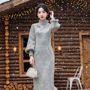 长袖 新款 加绒加厚平时穿高端 绝美毛绒领保暖旗袍2025年冬季 年轻款