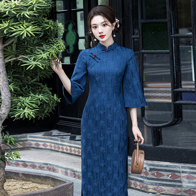 复古国风素雅淑女范倒大袖旗袍