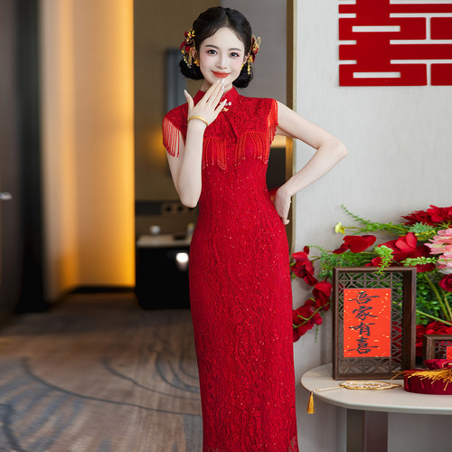 高级感红色新中式新娘结婚敬酒服