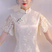 女改良中国风小个子旗袍连衣裙 少女2026新款 中长款 蕾丝旗袍年轻款