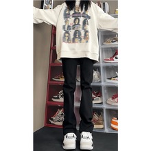 黑色cleanfit牛仔裤男女夏季薄款微喇vibe裤美式高街显腿长弯刀裤