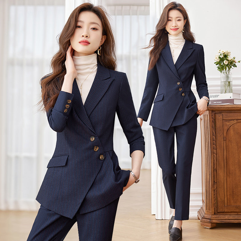 条纹西装套装女2026新款正装职业气质珠宝酒店经理前台银行工作服
