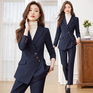 条纹西装套装女2026新款正装职业气质珠宝酒店经理前台银行工作服