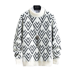 青少年半高领水貂绒毛衣男初中生冬季加绒加厚高中生打底衫毛线衣