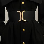 韩版 大衣弹力松紧腰封收腰 饰配连衣裙西装 黑色宽腰带女时尚 百搭装