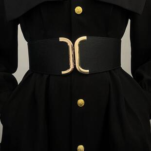 饰配连衣裙西装 百搭装 大衣弹力松紧腰封收腰 黑色宽腰带女时尚 韩版