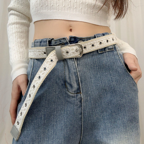 女士白色蕾丝镂空朋克风腰带