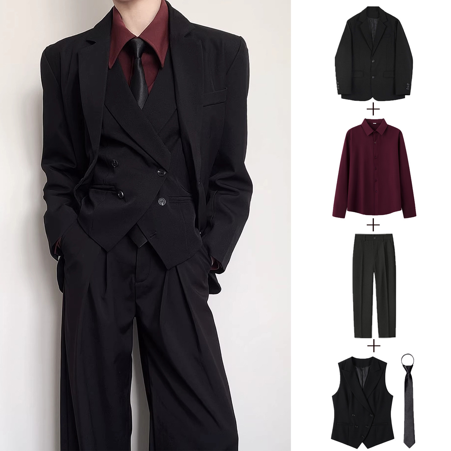 dk日系制服黑色单排扣休闲西装男单西外套垂感免烫成人礼西服套装