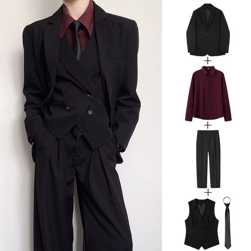 dk日系制服黑色单排扣休闲西装男单西外套垂感免烫成人礼西服套装