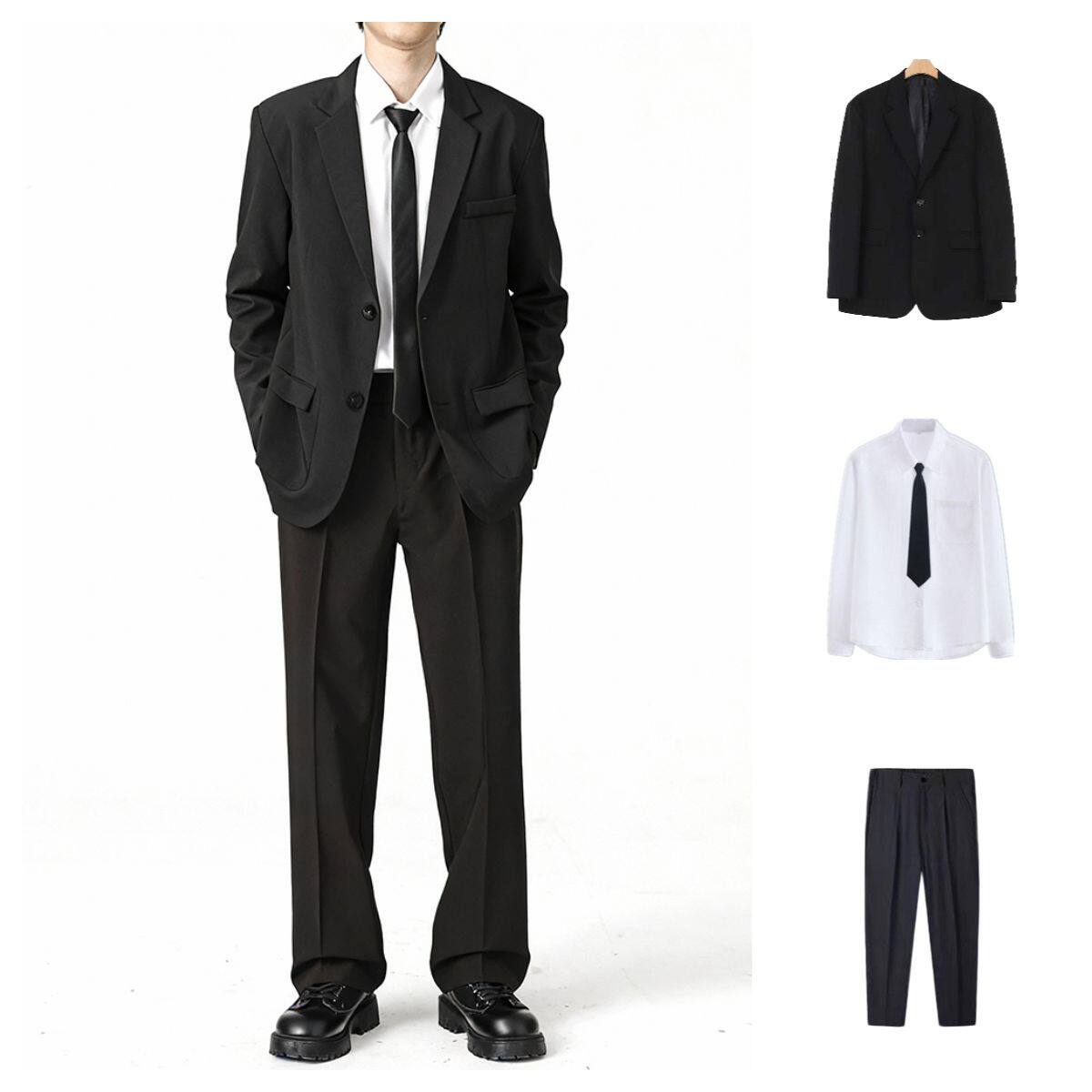 DK制服日系绅士黑西装春秋纯色痞帅毕业班校服休闲正装西服套装男