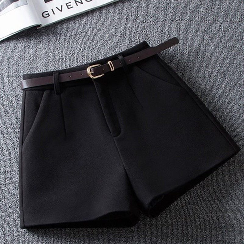 高腰宽松毛呢短裤阔腿裤秋冬靴裤