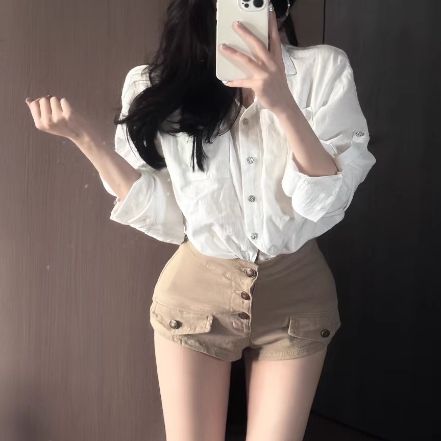 卡其色工装短裤女夏季2025新款高腰显瘦休闲甜酷辣妹百搭包臀热裤