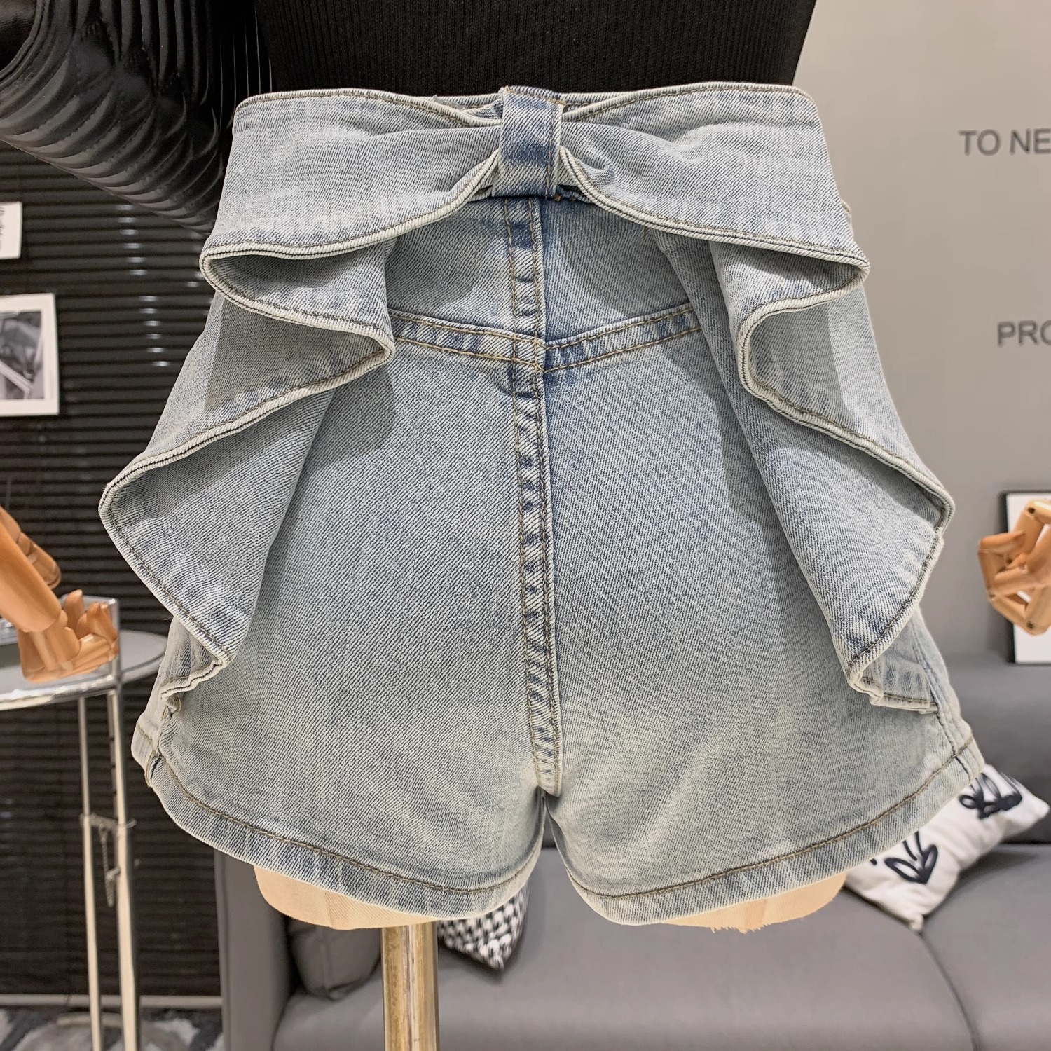 美式复古蝴蝶结牛仔短裤女夏季2025新款设计感高腰百搭显瘦热裤子