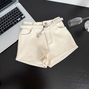 子 高腰显瘦辣妹通勤百搭包臀热裤 简约白色加绒休闲短裤 女秋冬新款