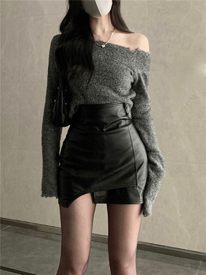 不规则PU皮半身裙秋冬包臀短裙