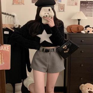 高腰显瘦小个子直筒百搭a字热裤 灰色毛呢休闲短裤 女秋冬2025新款