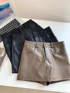 欧美时髦辣妹高腰显瘦防走光包臀pu皮短裙裤女秋冬新款小皮裙裤