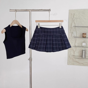 高腰显瘦辣妹设计龄百搭a字短裙 新款 美式 复古学院风百褶裙女夏季
