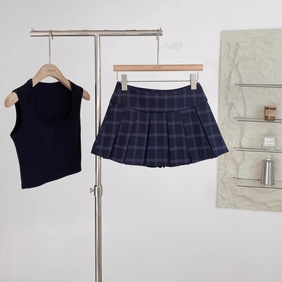 美式复古学院风百褶裙女夏季新款高腰显瘦辣妹设计龄百搭a字短裙
