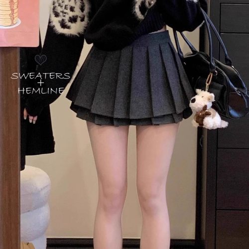 灰色高腰百褶半身裙女秋冬2025