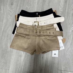 高腰显瘦辣妹简约百搭包臀a字热裤 复古麂皮绒休闲短裤 女秋冬新款