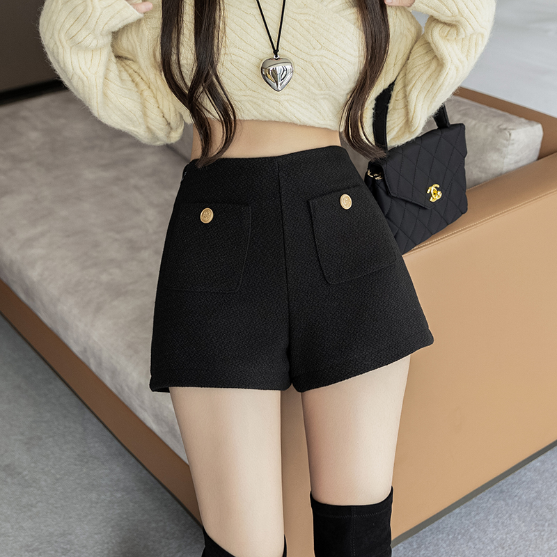 小香风黑色粗花呢短裤女秋冬新款高腰显瘦百搭A字休闲裤辣妹热裤
