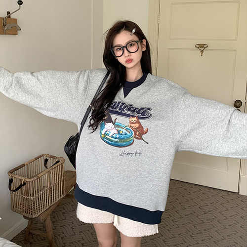 拼接sanjati潮卫衣美式