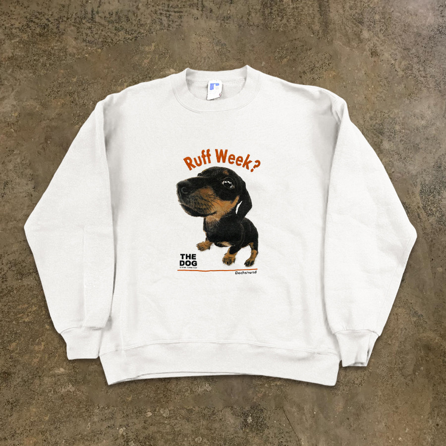 BOMBA STUDIO 빈티지 빈티지 센스 개 현실적인 프린트 틈새 커플 루즈한 스웨트 가을 겨울