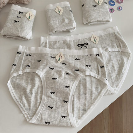 5条7A抗菌加长裆纯棉内裤女生韩版A类棉灰色可爱中高腰少女三角裤