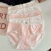 女中腰甜美印花透气少女学生三角裤 特价 5条日系可爱卡通纯棉内裤